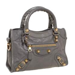 Pre Owned Balenciaga Gris Pyrite Leather Mini Classic City Bag