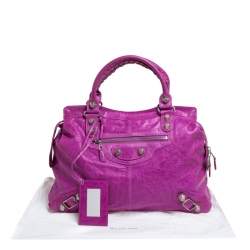 مملوكة مسبقًا Balenciaga Magenta Leather RTT Silver Giant Hardware Bag