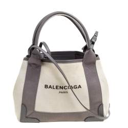 Balenciaga Grey/White Canvas and Leather XS Cabas Tote