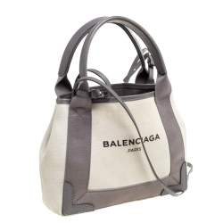 Pre Owned Balenciaga Grey/White Canvas and Leather XS Cabas Tote