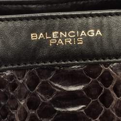 Balenciaga Black Leather and Python Padlock All Afternoon Tote