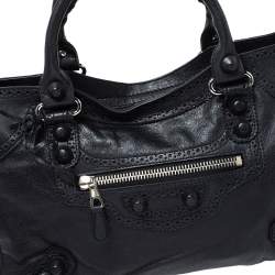 Pre Owned حقيبة يد بالنسياغا جي أتش سيتي جلد بروغي أسود