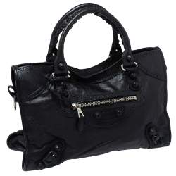 Pre Owned حقيبة يد بالنسياغا جي أتش سيتي جلد بروغي أسود