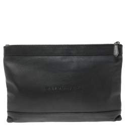 Pre Owned Balenciaga Black Leather Perforated Logo Pouch