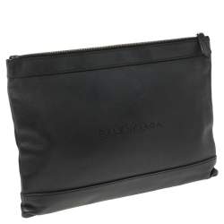 Pre Owned Balenciaga Black Leather Perforated Logo Pouch