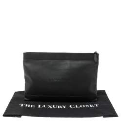 Pre Owned Balenciaga Black Leather Perforated Logo Pouch