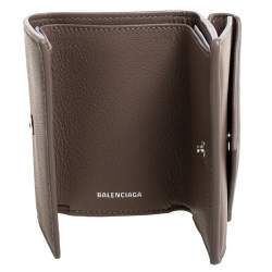 Pre Owned Balenciaga Dark Beige Leather Mini Papier Wallet