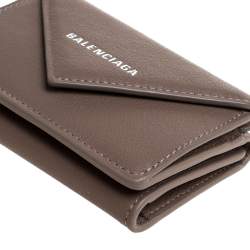 Pre Owned Balenciaga Dark Beige Leather Mini Papier Wallet