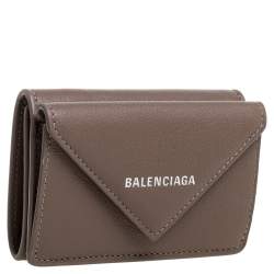 Pre Owned Balenciaga Dark Beige Leather Mini Papier Wallet