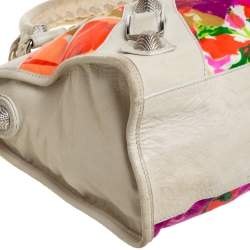 مملوكة مسبقًا Balenciaga Light Beige Floral Print Satin and Leather GSH City Bag