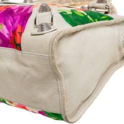 مملوكة مسبقًا Balenciaga Light Beige Floral Print Satin and Leather GSH City Bag