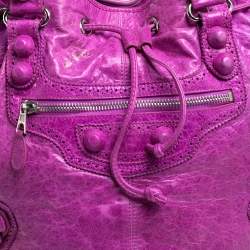 Pre Owned حقيبة هوبو بالنسياغا جي أس أتش بومبون جلد وردي 