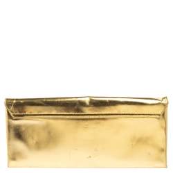 Pre Owned حقيبة كلتش بالنسياغا قلاب معدن قفل دوار جلد ذهبي ميتالك