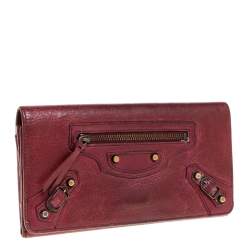 Pre Owned Balenciaga Bordeaux Leather City Wallet