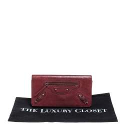 Pre Owned Balenciaga Bordeaux Leather City Wallet