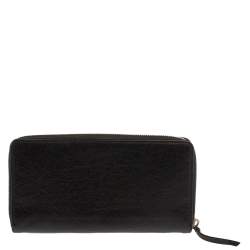 Pre Owned Balenciaga Black Leather City Zip Around Wallet