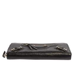 Pre Owned Balenciaga Black Leather City Zip Around Wallet