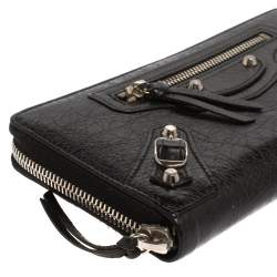 Pre Owned Balenciaga Black Leather City Zip Around Wallet