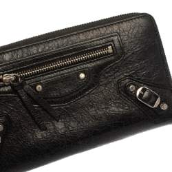 Pre Owned Balenciaga Black Leather City Zip Around Wallet