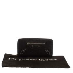 Pre Owned Balenciaga Black Leather City Zip Around Wallet