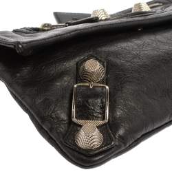 Pre Owned Balenciaga Black Leather GSH  Envelope Clutch