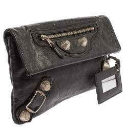 Pre Owned Balenciaga Black Leather GSH  Envelope Clutch