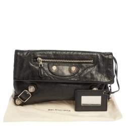 Pre Owned Balenciaga Black Leather GSH  Envelope Clutch