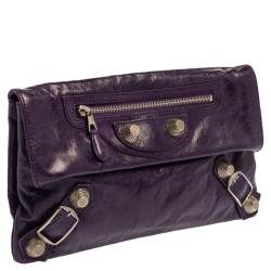 Pre Owned Balenciaga Purple Motocross Leather Giant 21 Envelope Clutch Bag