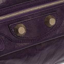 Pre Owned Balenciaga Purple Motocross Leather Giant 21 Envelope Clutch Bag