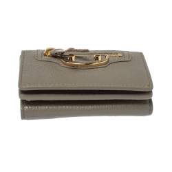 Pre Owned Balenciaga Gris Taupe Leather Mini Metallic Edge Wallet