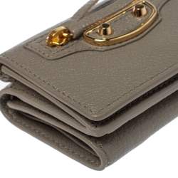 Pre Owned Balenciaga Gris Taupe Leather Mini Metallic Edge Wallet