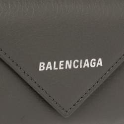 Pre Owned Balenciaga Gris Pyrite Leather Mini Papier Wallet