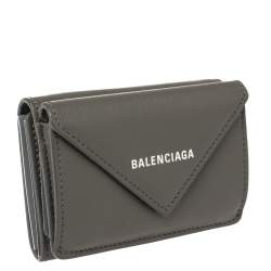 Pre Owned Balenciaga Gris Pyrite Leather Mini Papier Wallet