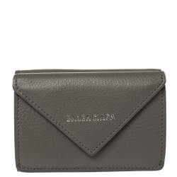 Pre Owned Balenciaga Gris Pyrite Leather Mini Papier Wallet