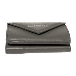 Pre Owned Balenciaga Gris Pyrite Leather Mini Papier Wallet