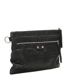 Pre Owned Balenciaga Black Motocross Classic Clip L Leather Clutch Bag