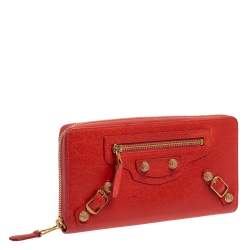 Pre Owned Balenciaga Rose Corail Leather City Zip Around Wallet