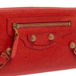 Pre Owned Balenciaga Rose Corail Leather City Zip Around Wallet