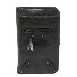 Pre Owned Balenciaga Dark Green Leather Motocross Classic Organizer Wallet