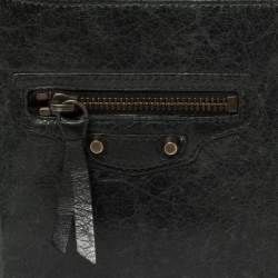 Pre Owned Balenciaga Dark Green Leather Motocross Classic Organizer Wallet