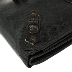 Pre Owned Balenciaga Dark Green Leather Motocross Classic Organizer Wallet
