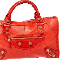 Pre Owned Balenciaga Vermillon Leather Giant Work Bag