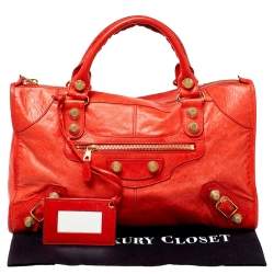 Pre Owned Balenciaga Vermillon Leather Giant Work Bag