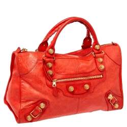 Pre Owned Balenciaga Vermillon Leather Giant Work Bag