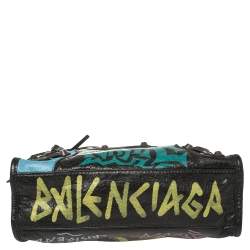 Pre Owned Balenciaga Black Graffiti Leather Mini RH Classic City Bag