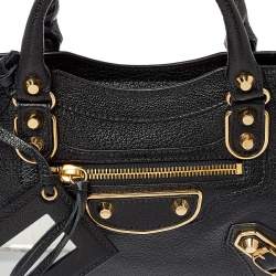 Pre Owned Balenciaga Black Leather Mini Classic Metallic Edge City Bag