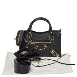 Pre Owned Balenciaga Black Leather Mini Classic Metallic Edge City Bag