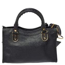 Pre Owned Balenciaga Black Leather Mini Classic Metallic Edge City Bag