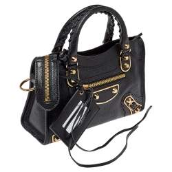 Pre Owned Balenciaga Black Leather Mini Classic Metallic Edge City Bag