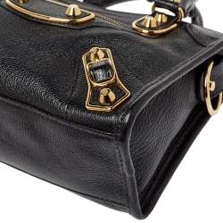 Pre Owned Balenciaga Black Leather Mini Classic Metallic Edge City Bag
